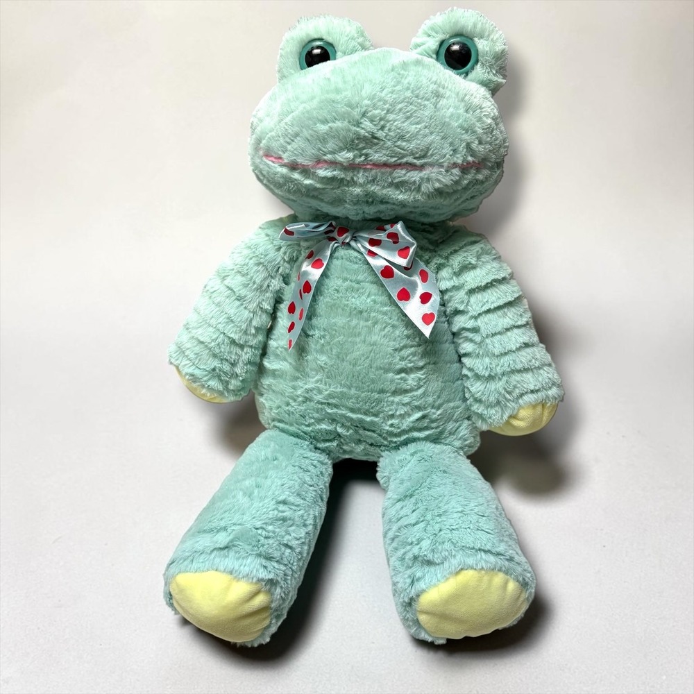 Dan Dee Collectors Choice Ribbed Mint Green Frog Plush Heart Bow 20in